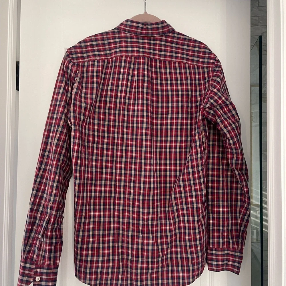 J.Crew Slim Fit Plaid Button Down Shirt Red Navy Men’s Size M Sewn for J.Crew